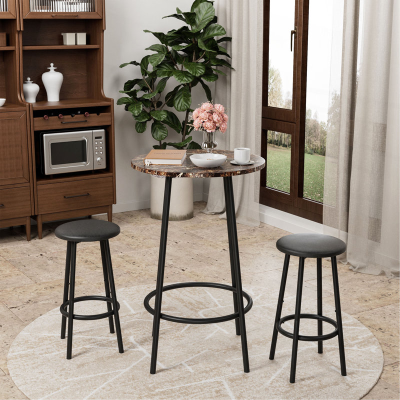 Ensemble de table de bar 3 pièces avec 2 tabourets de bar - table de pub moderne, Brown, Black