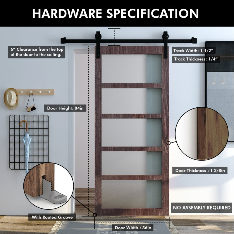 Glass Barn Door with Installation Hardware Kit