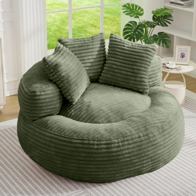 45.8" Green Corduroy Bean Bag Chair, High Back Support, No Assembly