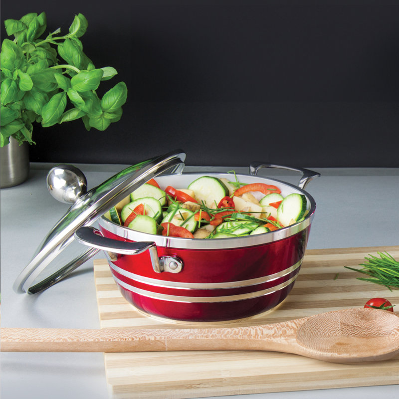 SQ Professional Metallic 5 - Piece Non-Stick Aluminium Cookware Set- Induction Ready, Red