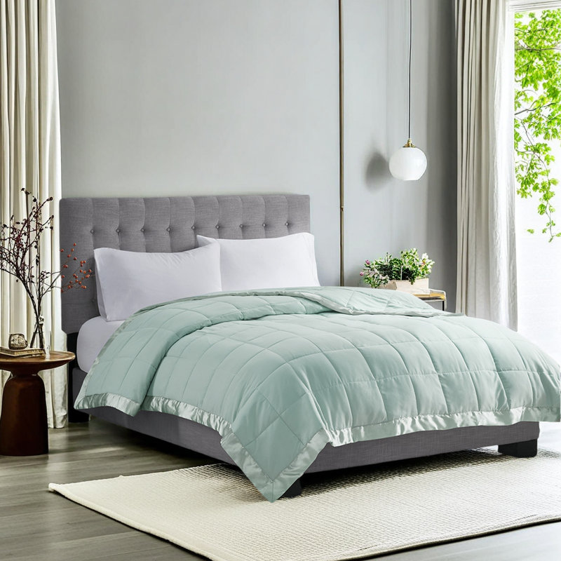 Couverture en duvet synthétique toutes saisons, couverture matelassée légère et douce, jeté luxueux avec bordure en satin pour lit