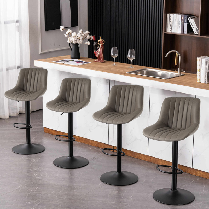Swivel Upholstered Adjustable Height Counter Stool with Metal Frame, Dark Brown