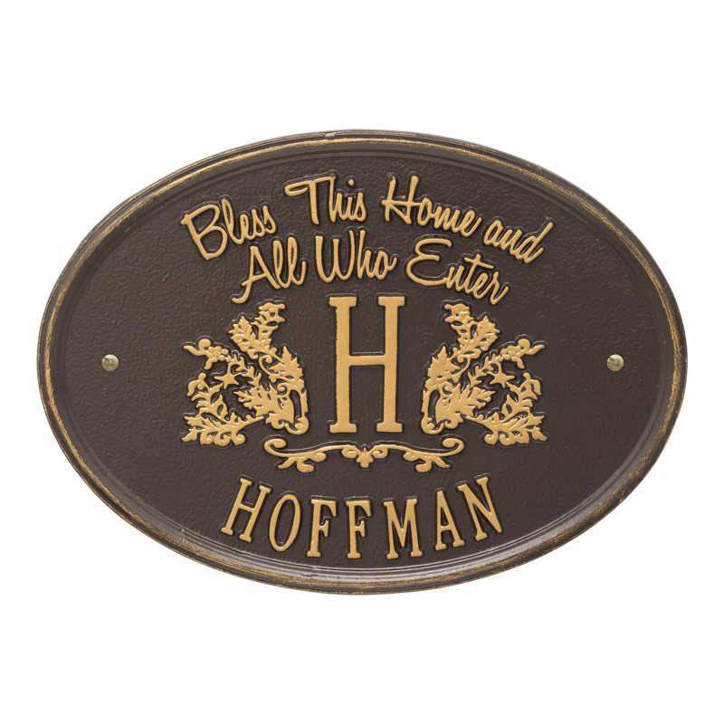 Bless Our Home4-Line Wall Address Plaque, Black / Gold, Yes