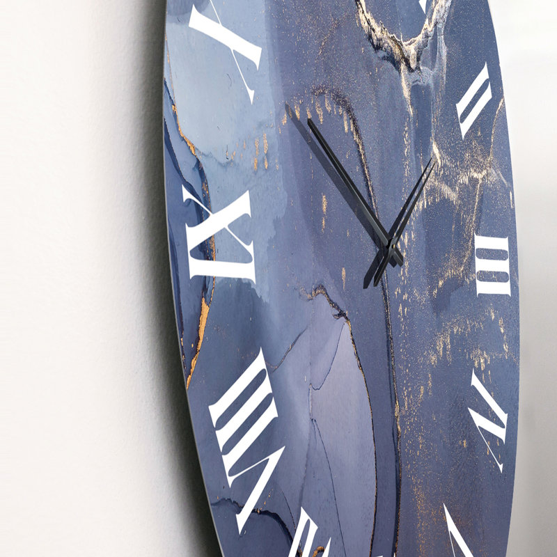 Gris et bleu, encre liquide I - horloge murale moderne, Moyen