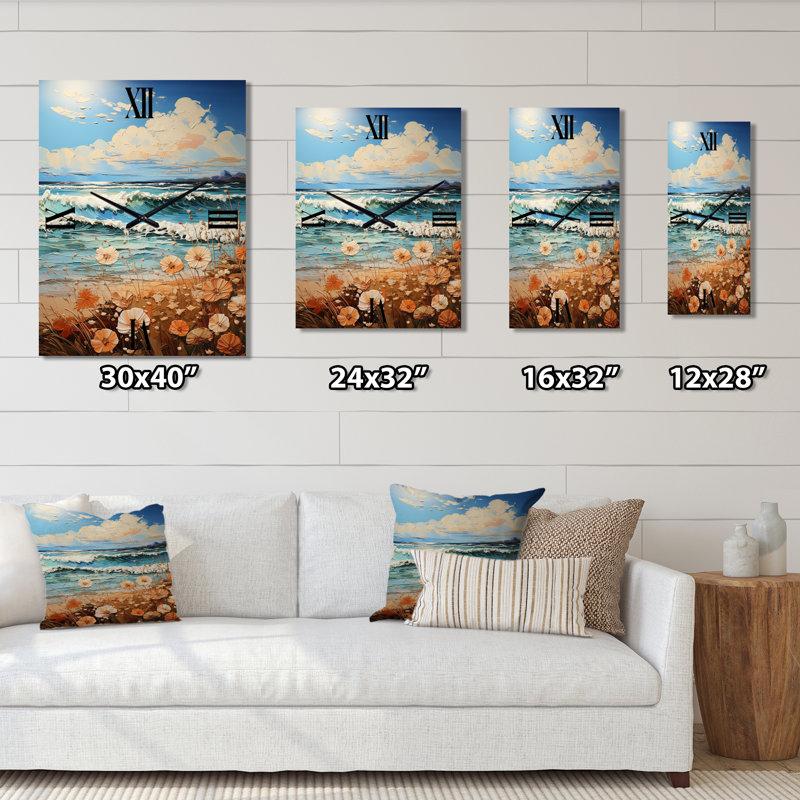 Beach Breeze Pointillism I - Horloge murale moderne nautique et de plage, Médium