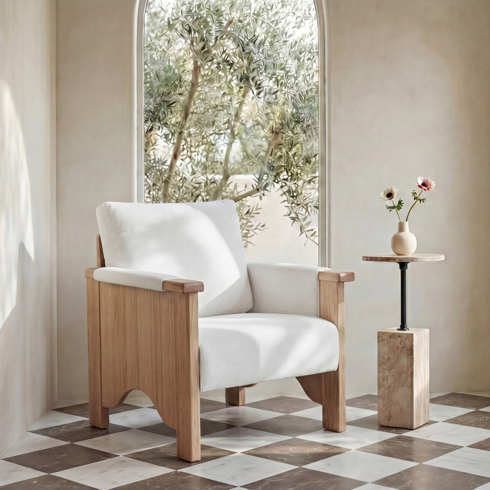 Bauer Oak Armchair, White