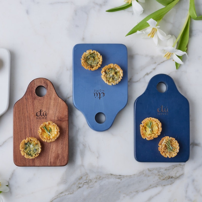 Mini Appetizer Board - Navy - White Ribbon, Denim, Natural