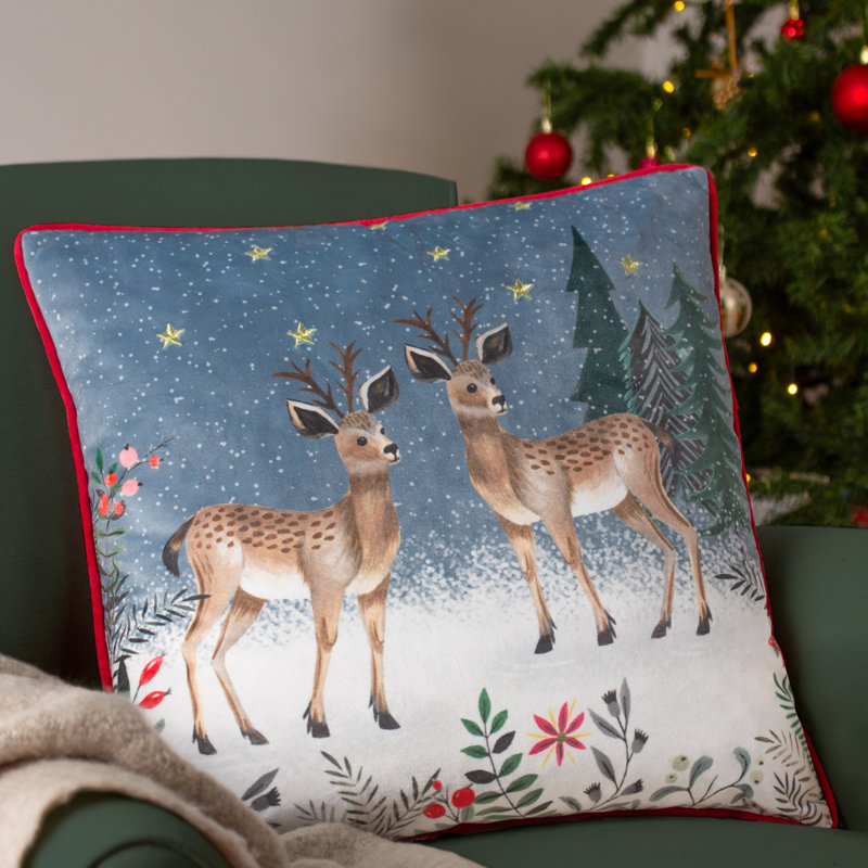 Ditsy Festive Reindeer Red Square Throw Cushion Covers