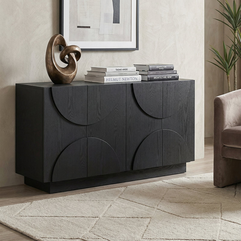 Hargett 4-Door Sideboard with Textured Semi-Circle Fronts & Adjustable Shelves, Black