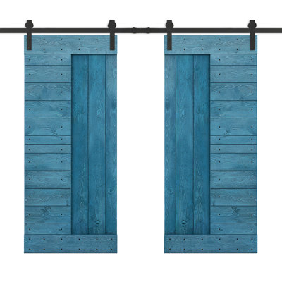 Panelled Wood and Metal Barn Door with Installation Hardware Kit