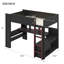 Lit mezzanine simple en bois avec bureau, tablettes de rangement, lumières DEL et station de charge, noir et rouge