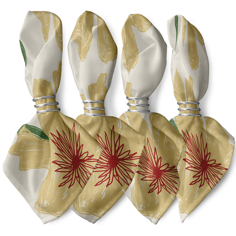 Claudett Polyester Floral Square Napkin, Yellow/Ivory