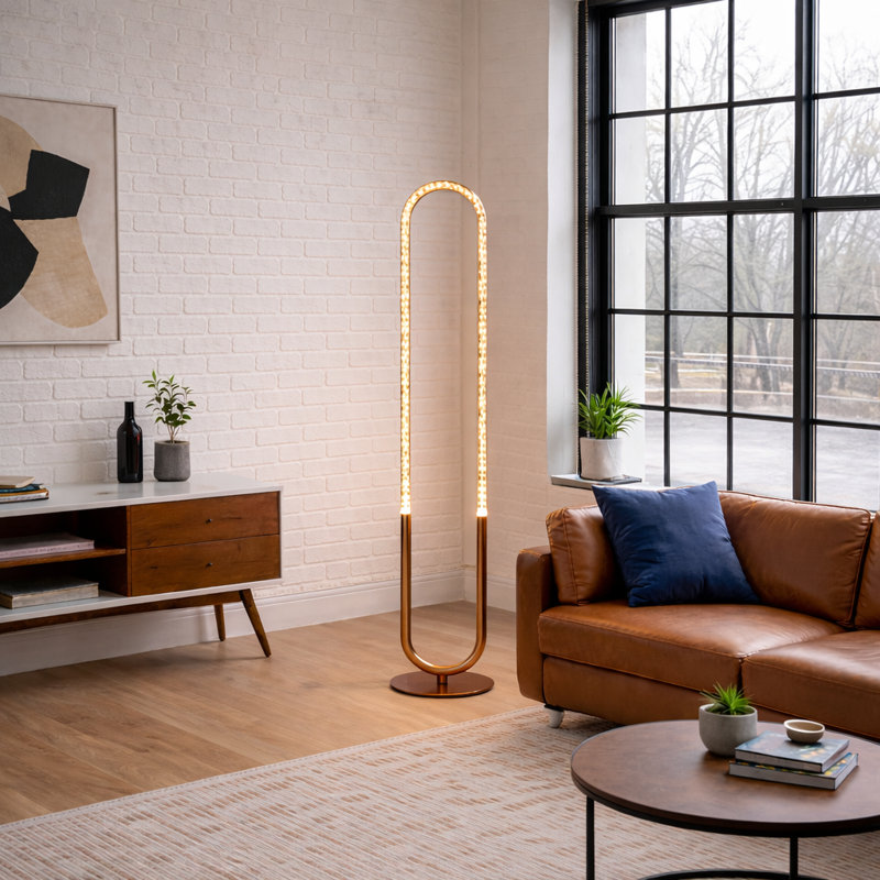 Soreno Modern LED Floor Lamp - Rose Gold - Clear