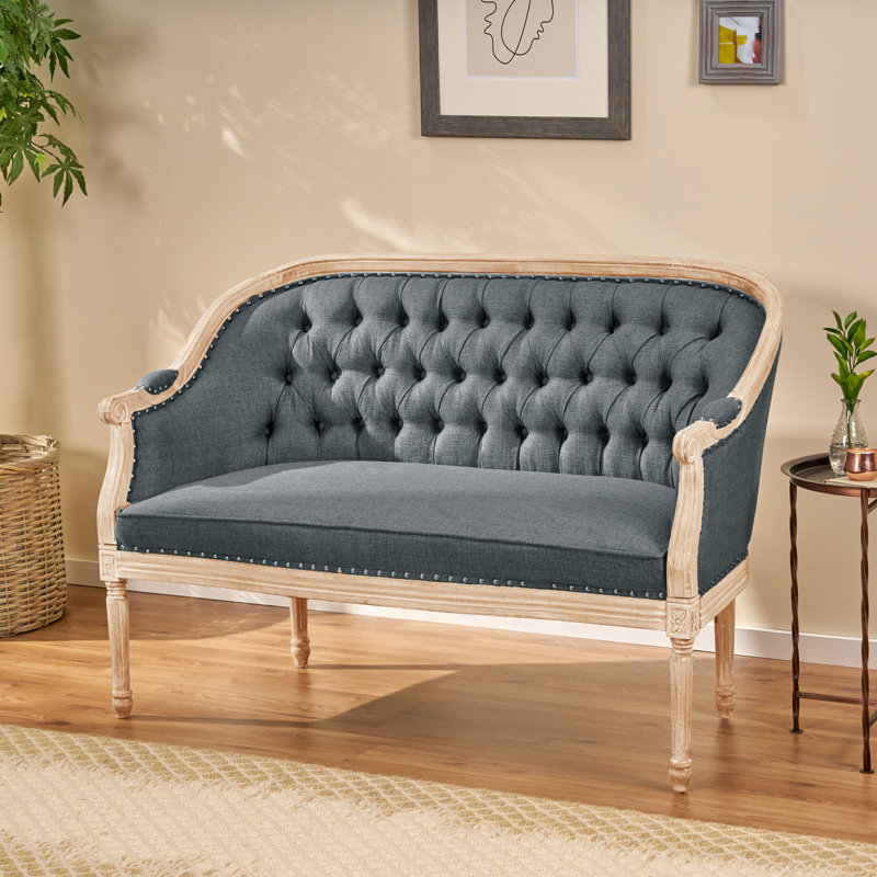 Atenea 49.5'' Upholstered & Birch Wood Loveseat, Dark Gray, Antique Natural
