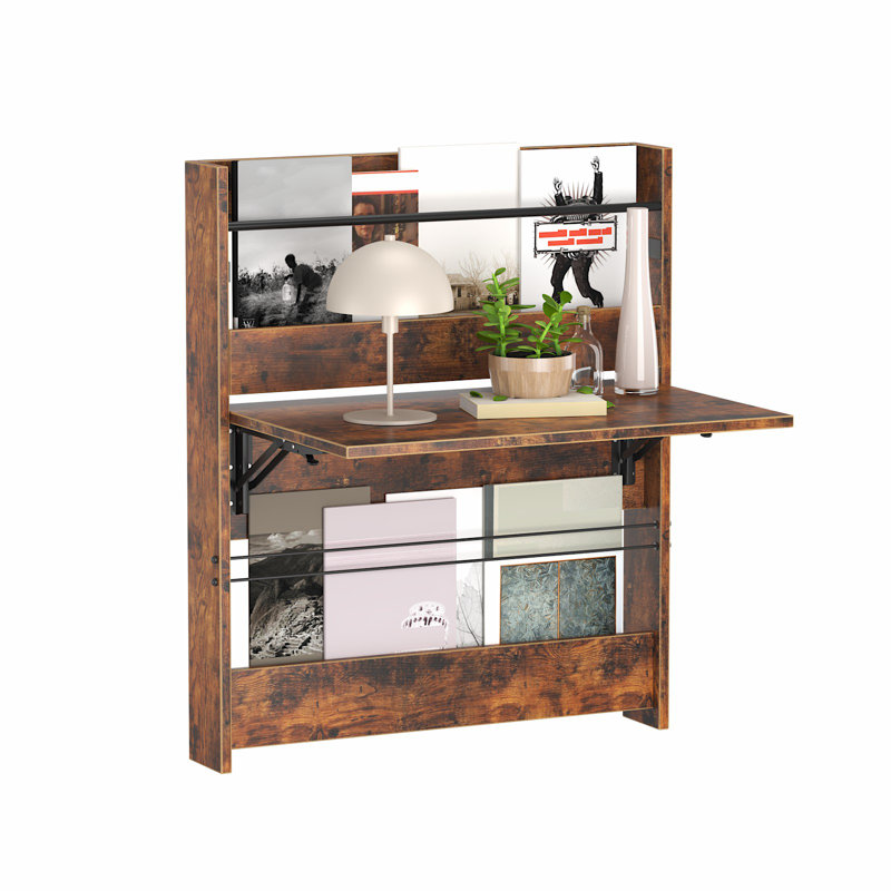 Wall-mounted Folding Table Multi-function Home Office Workstation with Storage Compartment Space Saving Suitable for Small Spaces White Hanging Laptop Table for Bedroom, Study