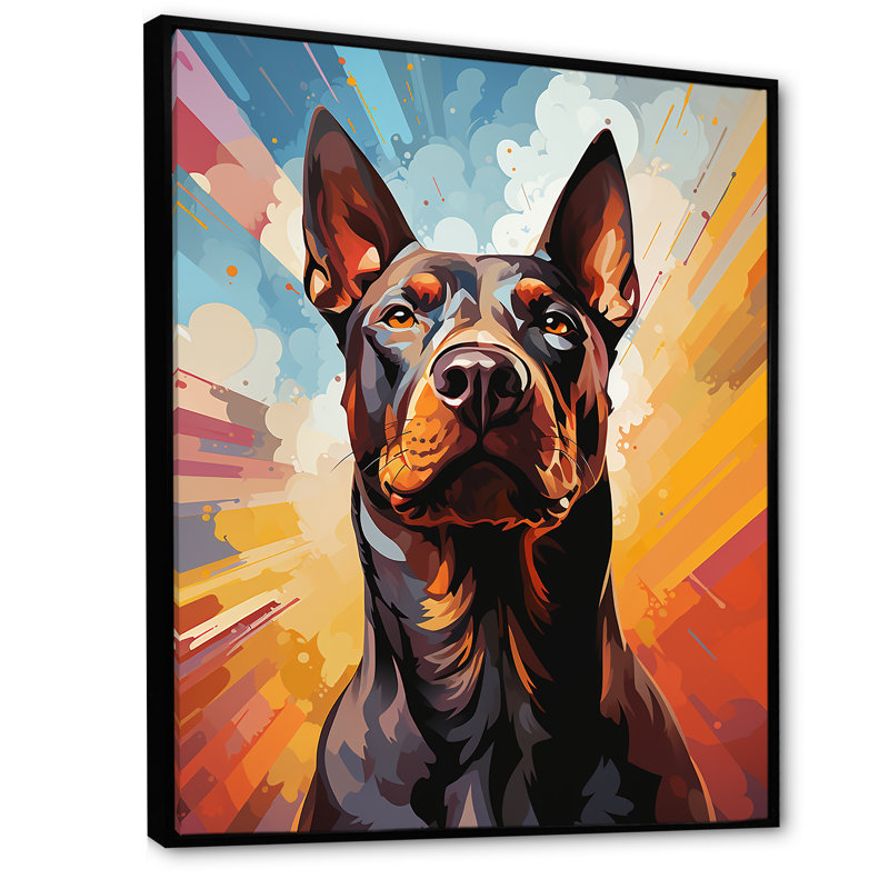 Bull terrier audacieux - reproduction sur toile, Cadre flottant noir, H 32 po x l 16 po x P 1 po