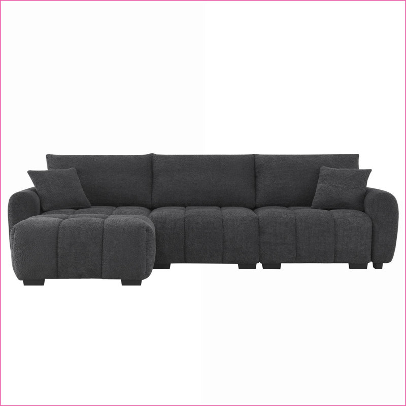 Canapé modulaire en L de 110 po avec siège très grand et repose-pieds mobile modulaire | Boucle | Gris clair
