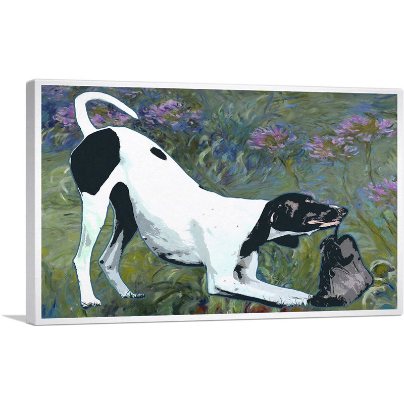 «Pointer Dog Breed Flowers», reproduction d'art sur toile tendue, H 26 po x l 40 po x 1,5 po