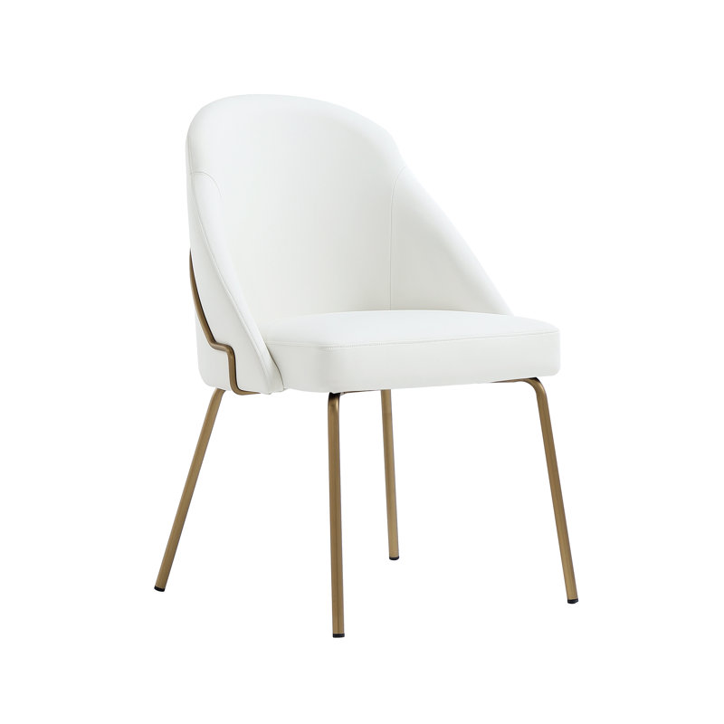 Fakenham Leatherette Dining Chair with Steel Legs, White, Gold, 1