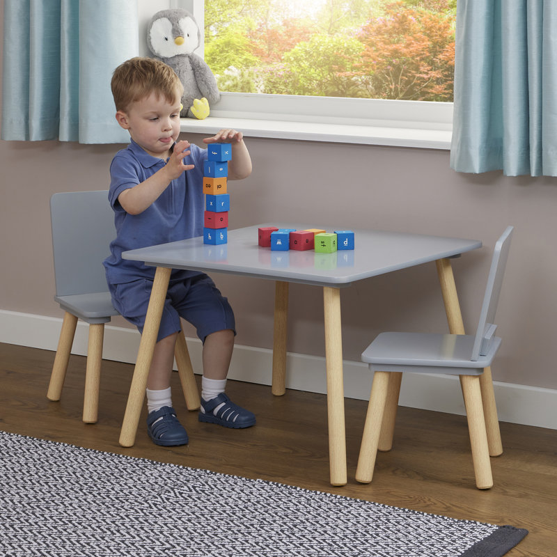 Kids Grey and Pinewood Table and Two Chairs Set
