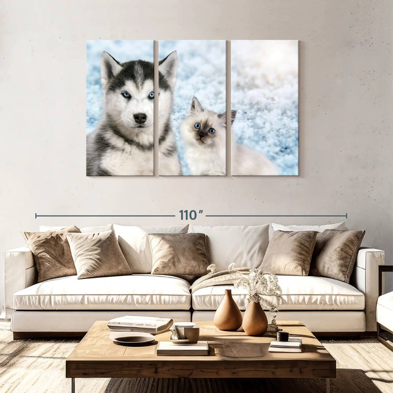 Brampt Blue Eyed Puppy And Kitten, 48" H x 74" W