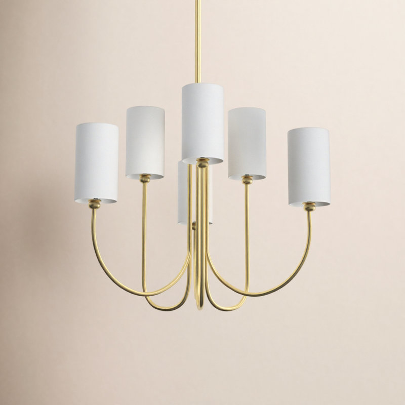 Lustre classique à 6 lumières avec abat-jour Aruna Finchley, Laiton vieilli