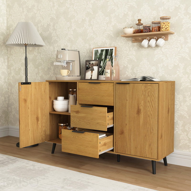 Buffet avec rangement, armoire à café en bois, armoire de cuisine 47,2 po à 3 tiroirs et 2 portes, armoire de cuisine en bois naturel