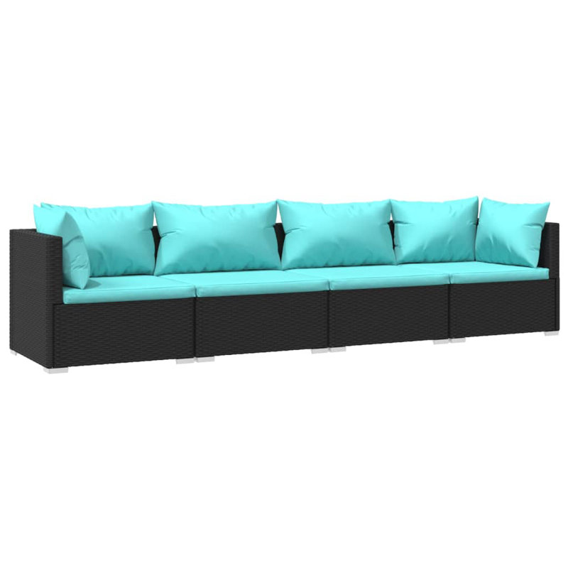 4 Piece Sofa Seating Group, Blue, Black