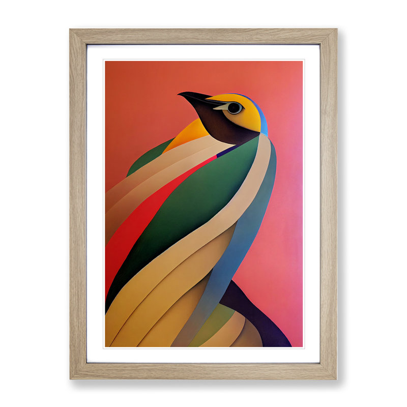 Angelic Bird Abstract - Wall Art, 64cm H x 46cm W, Oak Framed