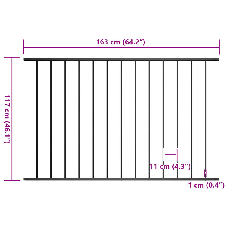 Trinton Fence Panel Powder-coated Steel Patio Barrier Multi Sizes Multi Colours, Black