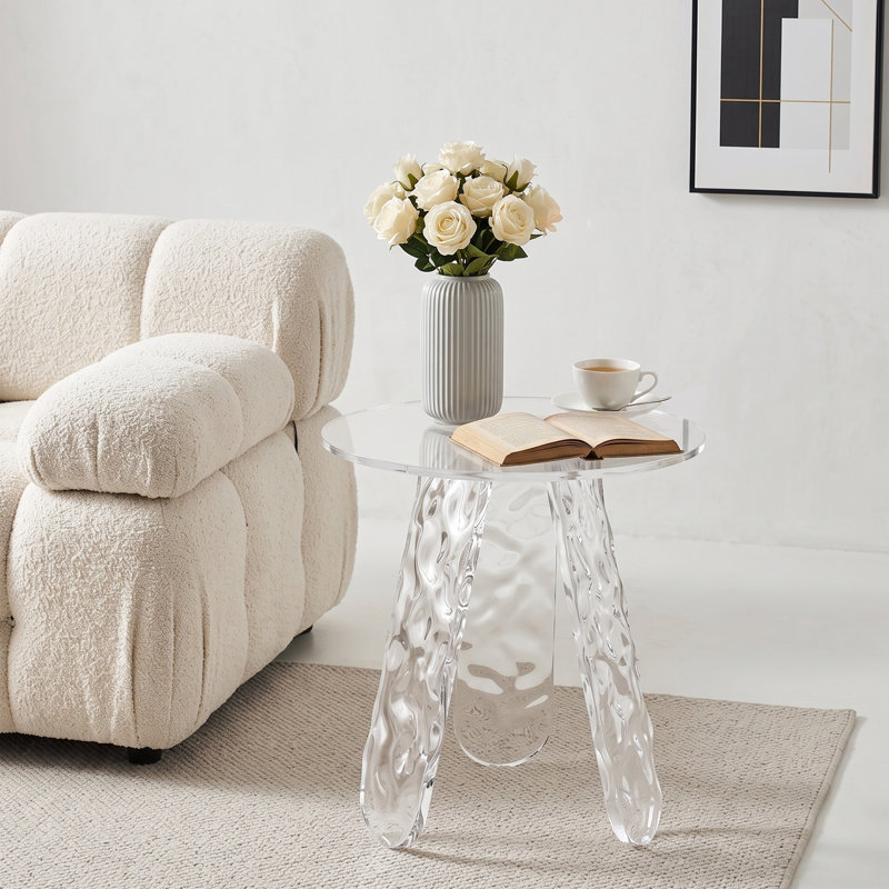 Alan Acrylic End Table, No-Assembly Clear Accent Side Table Nightstand with Ripple Texture Legs