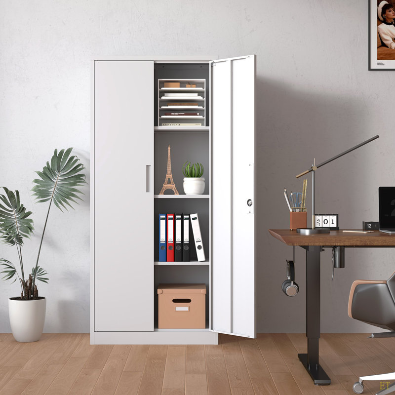 71"H Metal Garage Storage Cabinet Tool Steel Locking Cabinet With Doors And 3 Adjustable Shelves, Tall Cabinets For Garage Storage Systems Lockable File Cabinet For Home Office,Classroom,Pantry