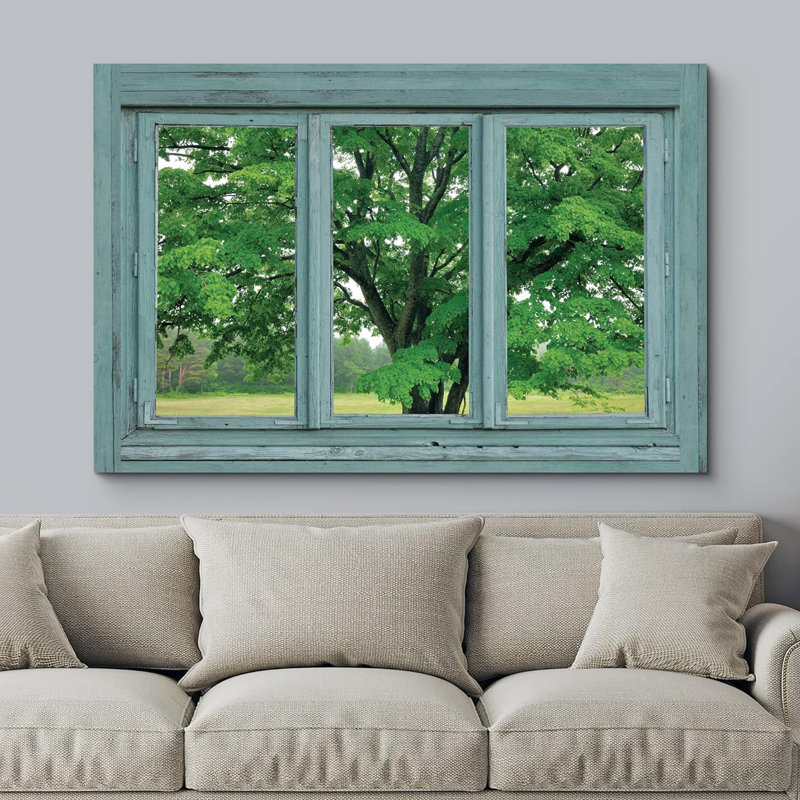 Window Scene " Window Looking At A Green Tree In A Field Giclee Print Gallery Wrap Modern Home Art Ready To Hang "