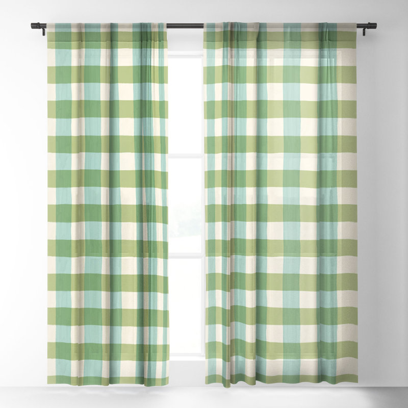 Ensemble de 2 rideaux en rideau vert vichy Avenie, L 50 po x L 96 po