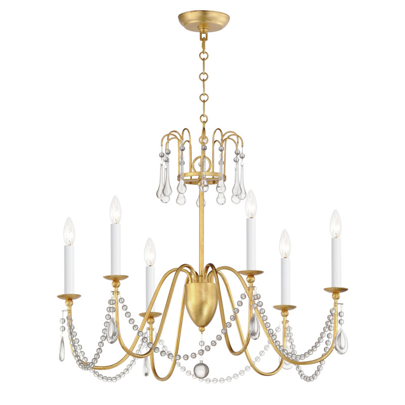6 - Light Dimmable Classic / Traditional Chandelier, Gold Leaf