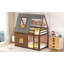 Lit superposé en bois avec toit, échelle et 2 fenêtres Wood House