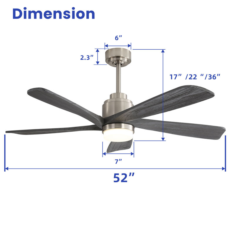 Damecia 52'' Ceiling Fan with LED Lights, Gray