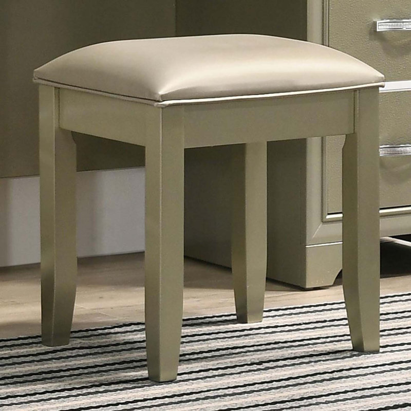 Tabouret de coiffeuse champagne avec siège rembourré, Siège beige / cadre champagne