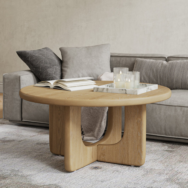 Table basse ronde en bois massif et manufacturé Jadida, Naturel