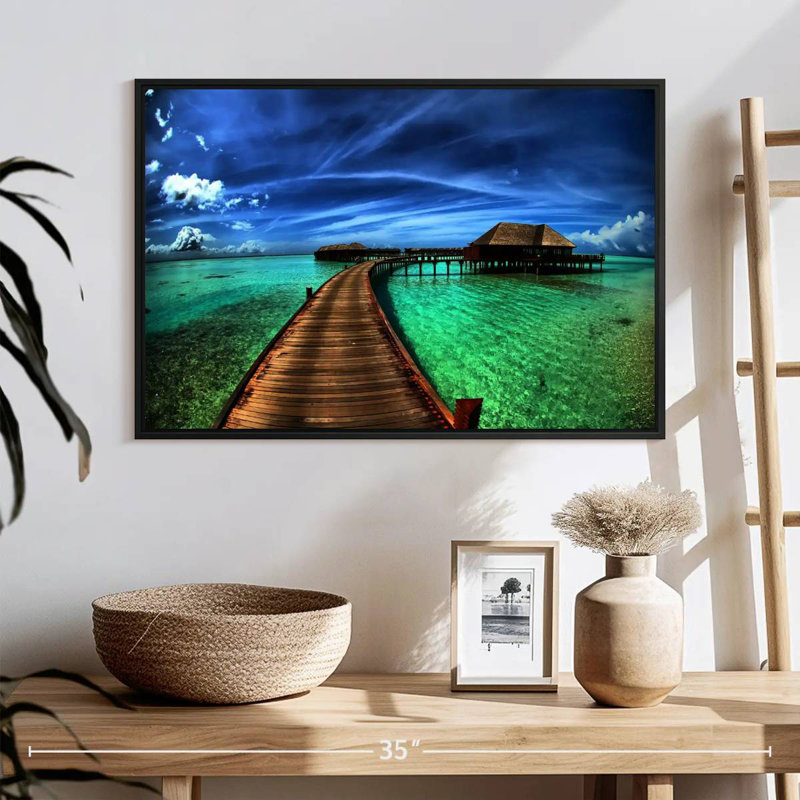 Maldives Bungalow Dock, 25 po x 17 po, Cadre flottant noir