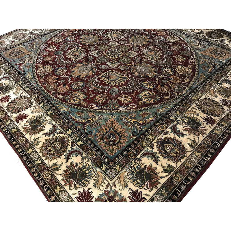 Tapis brun, rouge et bleu noué à la main de haute qualité
