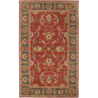 Buckhill Oriental Hand-Tufted Wool Area Rug in Brick Red/Navy/Mustard