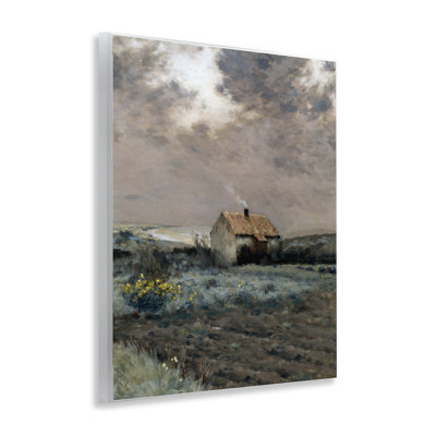 Cabane dans un champ couvert, plaque par lettrage et doublure