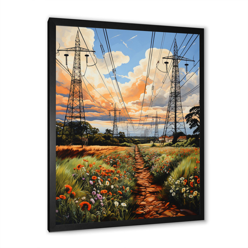 «Obyan Power Lines Electric Reverie VI», reproduction sur toile, H 20 po x l 12 po x P 1 po, Cadre photo noir