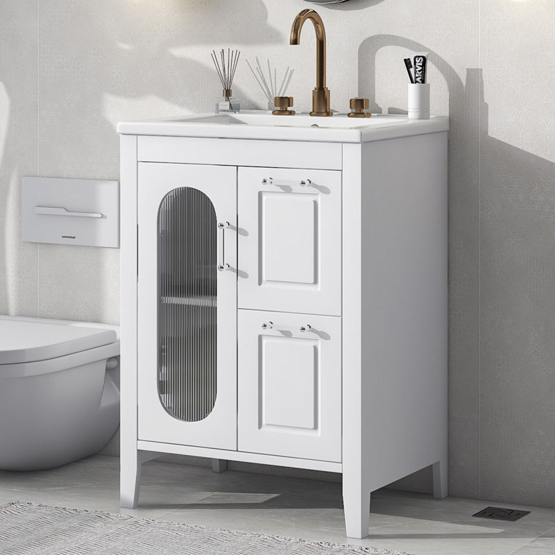 Meuble-lavabo de salle de bain avec lavabo, Blanc