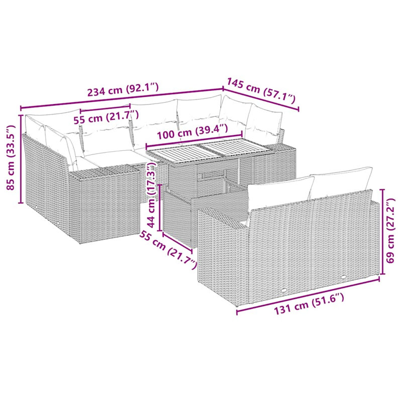 Ensemble de canapé de jardin Vidaxl beige