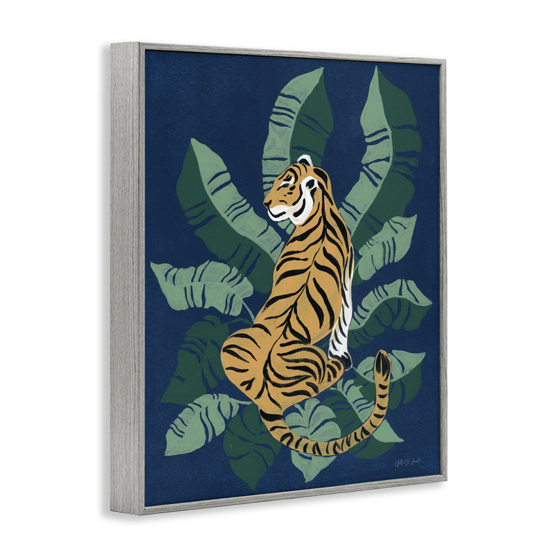 Tigre assis sur des palmiers, art de la giclée par Yvette St. Amant, Estampe numérique Farmhouse, H 20 po x l 16 po