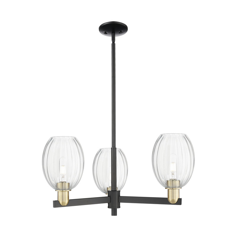 Hailsham - Lustre suspendu 3 lumières, Clair, Laiton antique / noir mat, Trois lumières