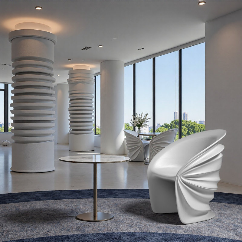 Shell-patterned fiberglass white single chair