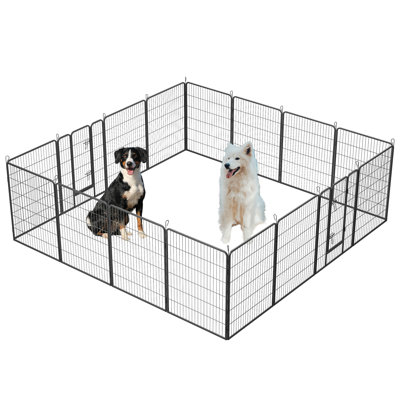Parc portatif pour clôture d'extérieur pour chien - 16 panneaux avec porte, finition martelée de 40 po de hauteur, universel pour toutes les tailles de chien (cour / véhicule récréatif / camping)